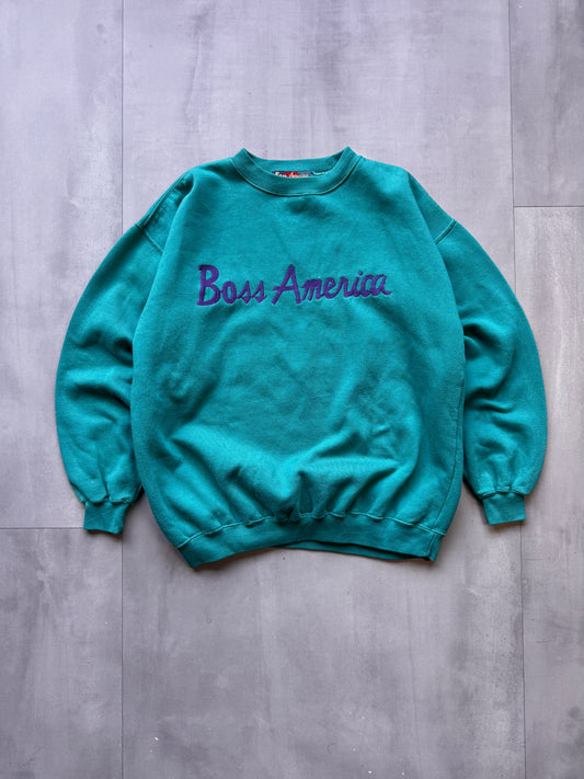 'BOSS AMERICA' TEAL SWEATER - MEDIUM