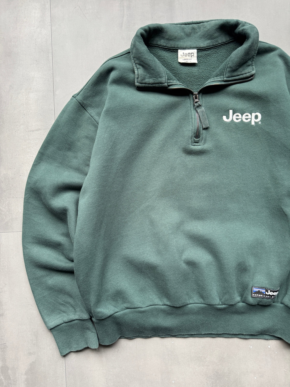 VINTAGE JEEP GREEN 1/4 ZIP SWEATER - L