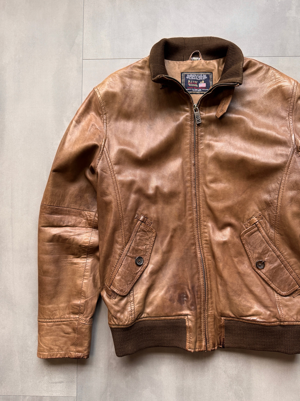 VINTAGE RIVERWOOD BROWN LEATHER JACKET - L