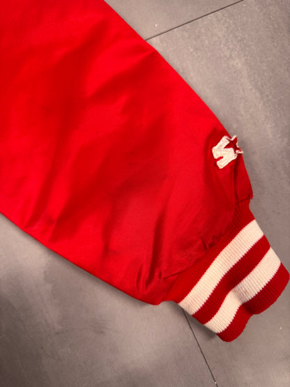 VINTAGE NHL STARTER DETROIT RED WINGS RED SATIN BOMBER JACKET - L