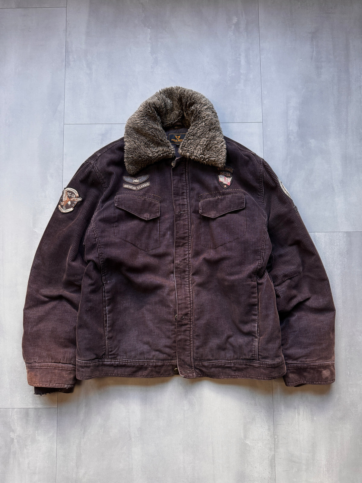 VINTAGE PALL MALL BROWN CORDUROY JACKET WITH SHERPA COLLAR - XLARGE