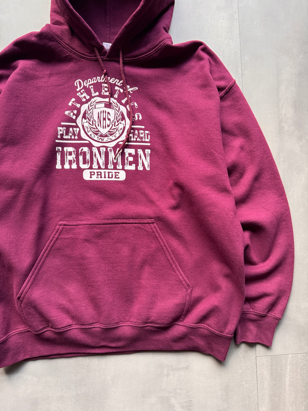 VINTAGE NHS IRONMEN BURGUNDY HOODIE - S