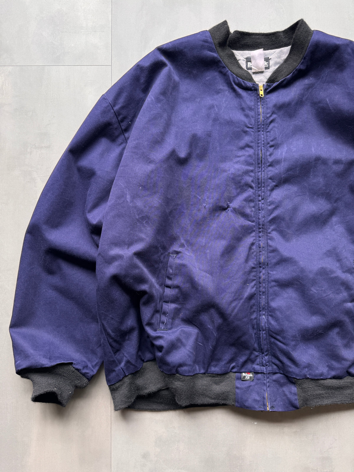 VINTAGE BULWARK FIRE RESISTANT FADED NAVY BOMBER JACKET - XXXXL