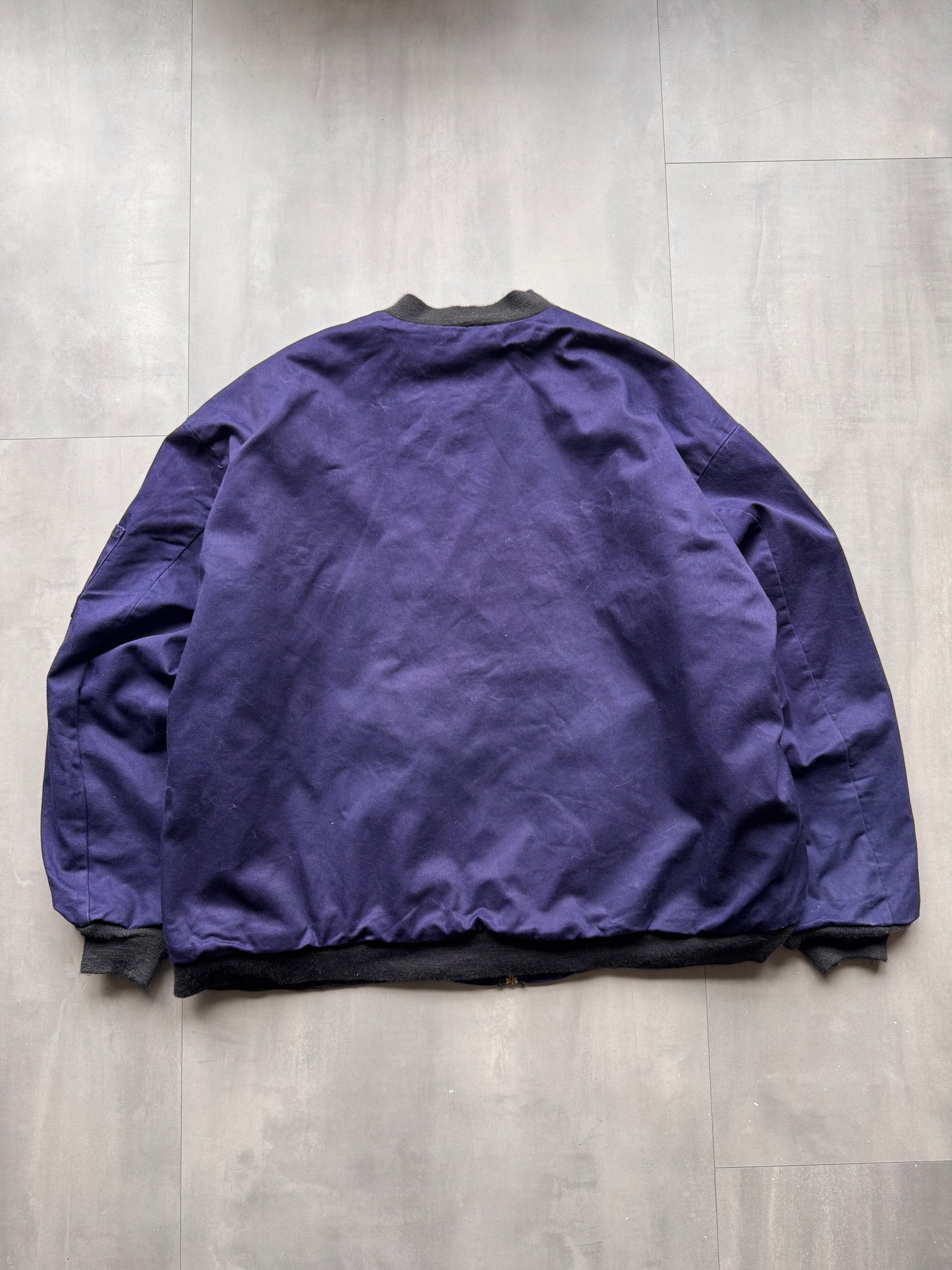 VINTAGE BULWARK FIRE RESISTANT FADED NAVY BOMBER JACKET - XXXXL