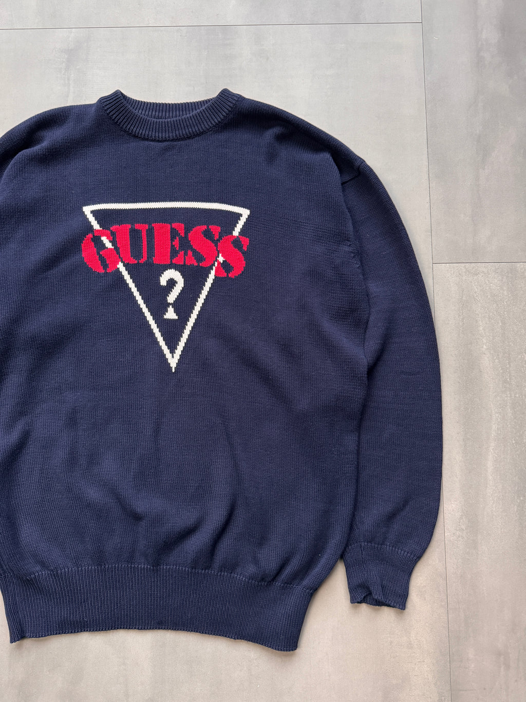 VINTAGE GUESS NAVY KNIT SWEATER - LARGE
