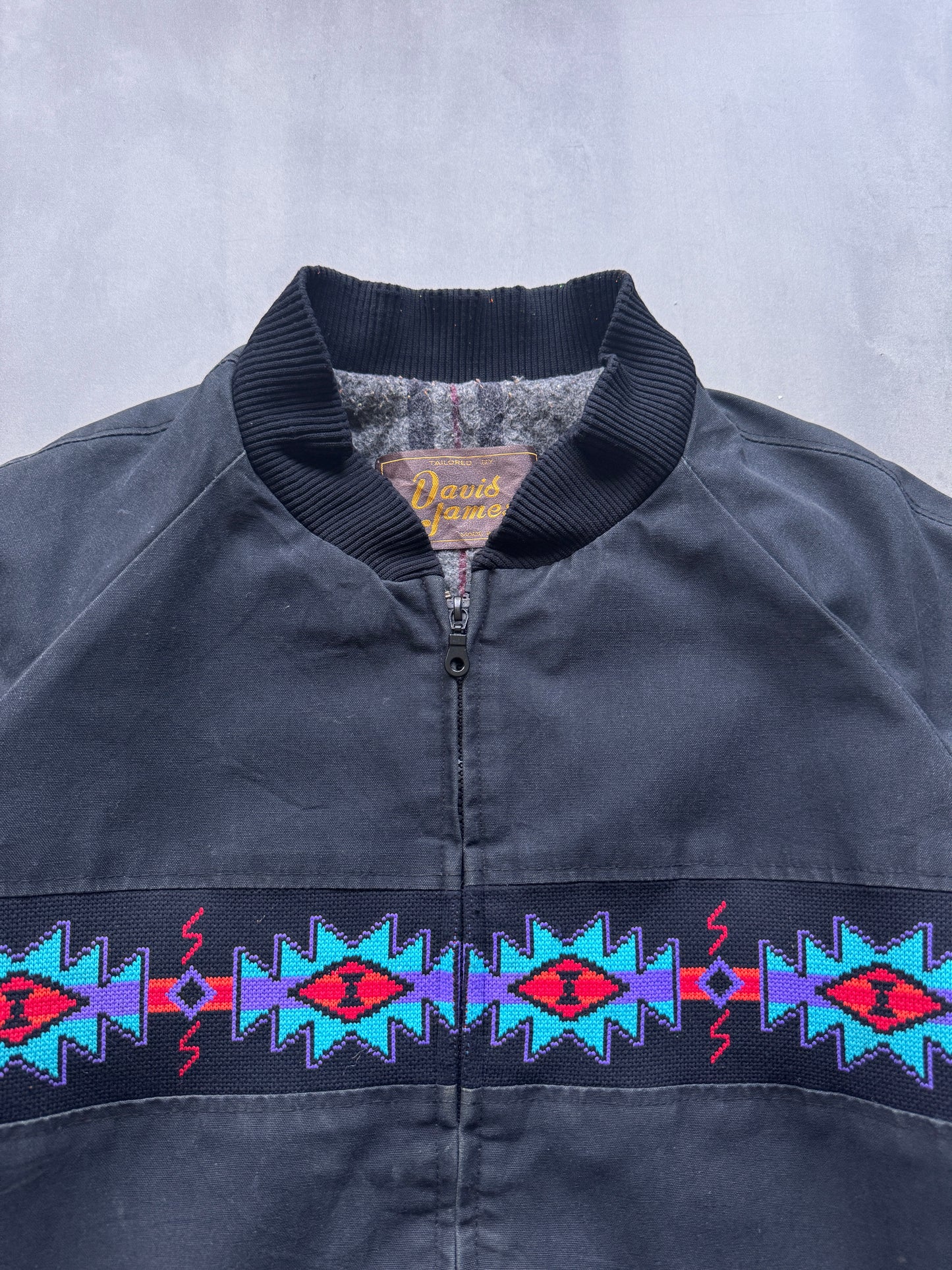 VINTAGE DAVIS JAMES NAVY AZTEC SANTA FE JACKET - L