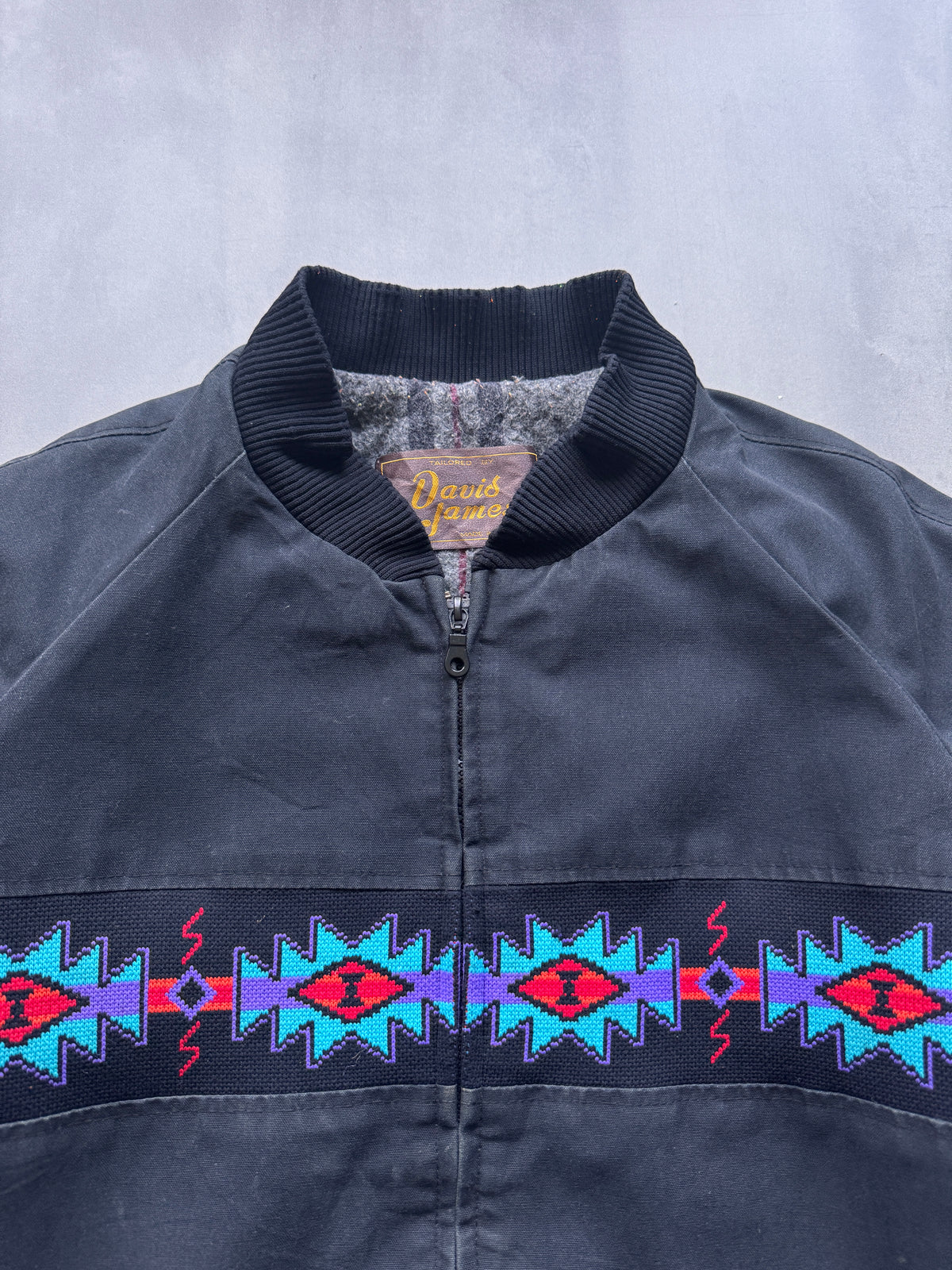 VINTAGE DAVIS JAMES NAVY AZTEC SANTA FE JACKET - L