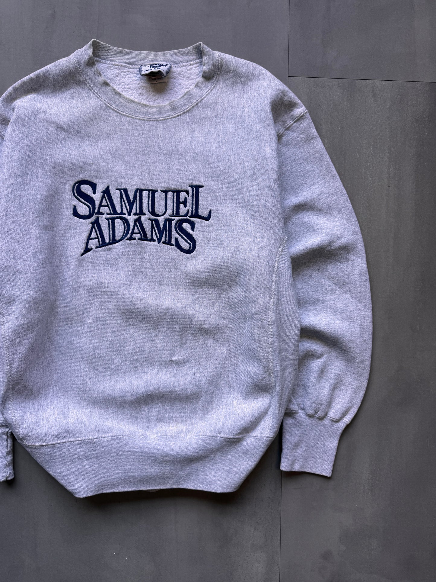 VINTAGE LEE SAMUEL ADAMS GREY SWEATER - MEDIUM
