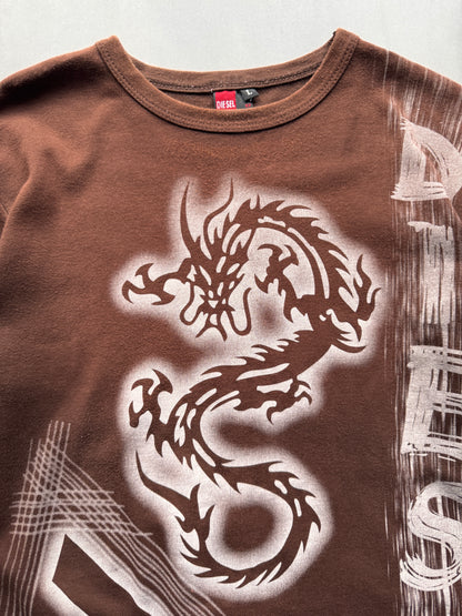 VINTAGE DIESEL BROWN LONGSLEEVE DRAGON TEE - M