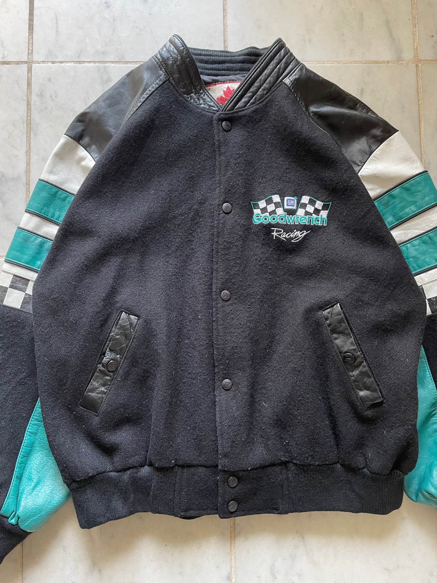 VARSITY RACING JACKET  'GOODWRENCH RACING' TURQUOISE/BLACK JACKET - LARGE