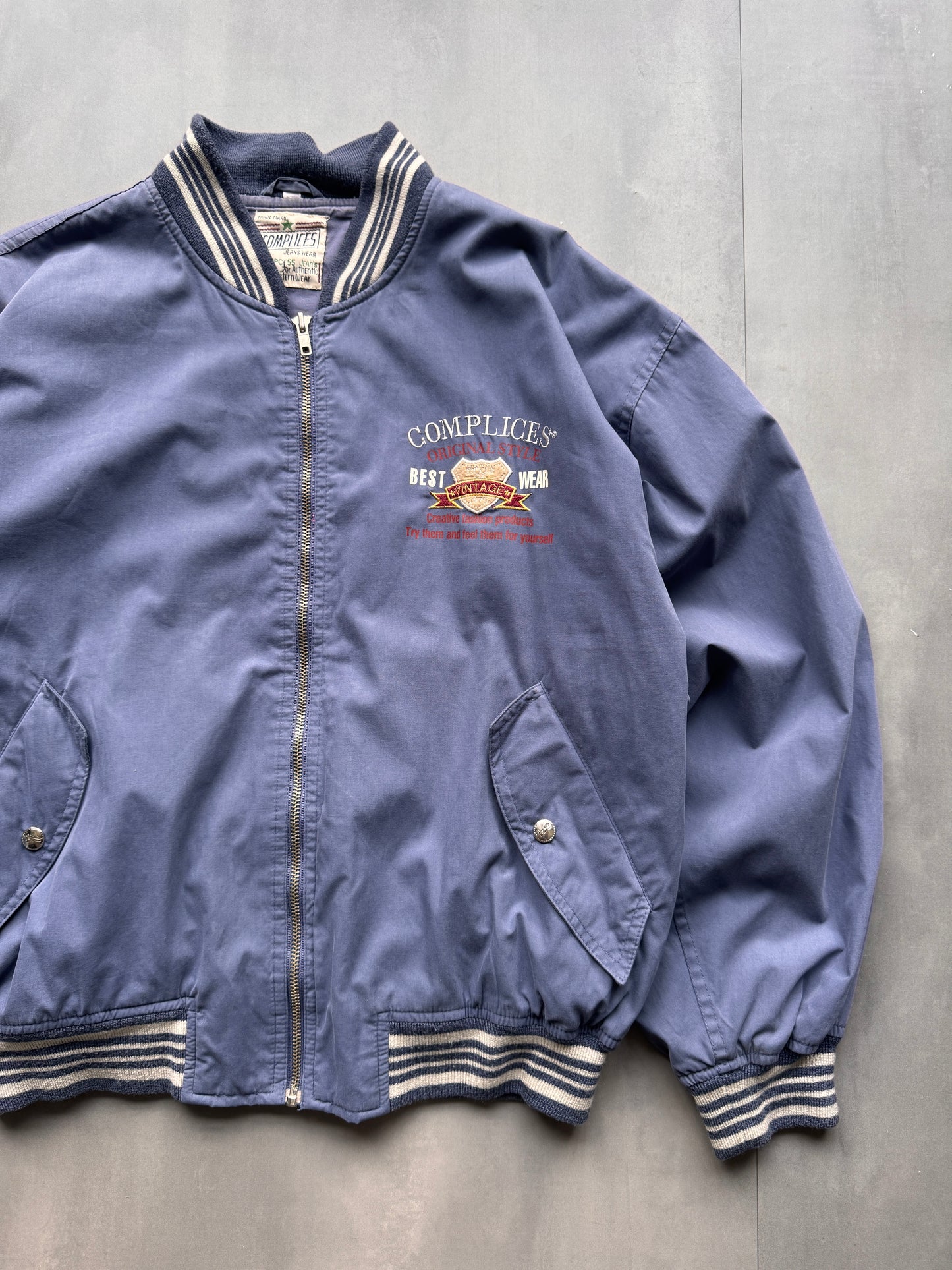 VINTAGE COMPLICES BLUE BOMBER JACKET - M