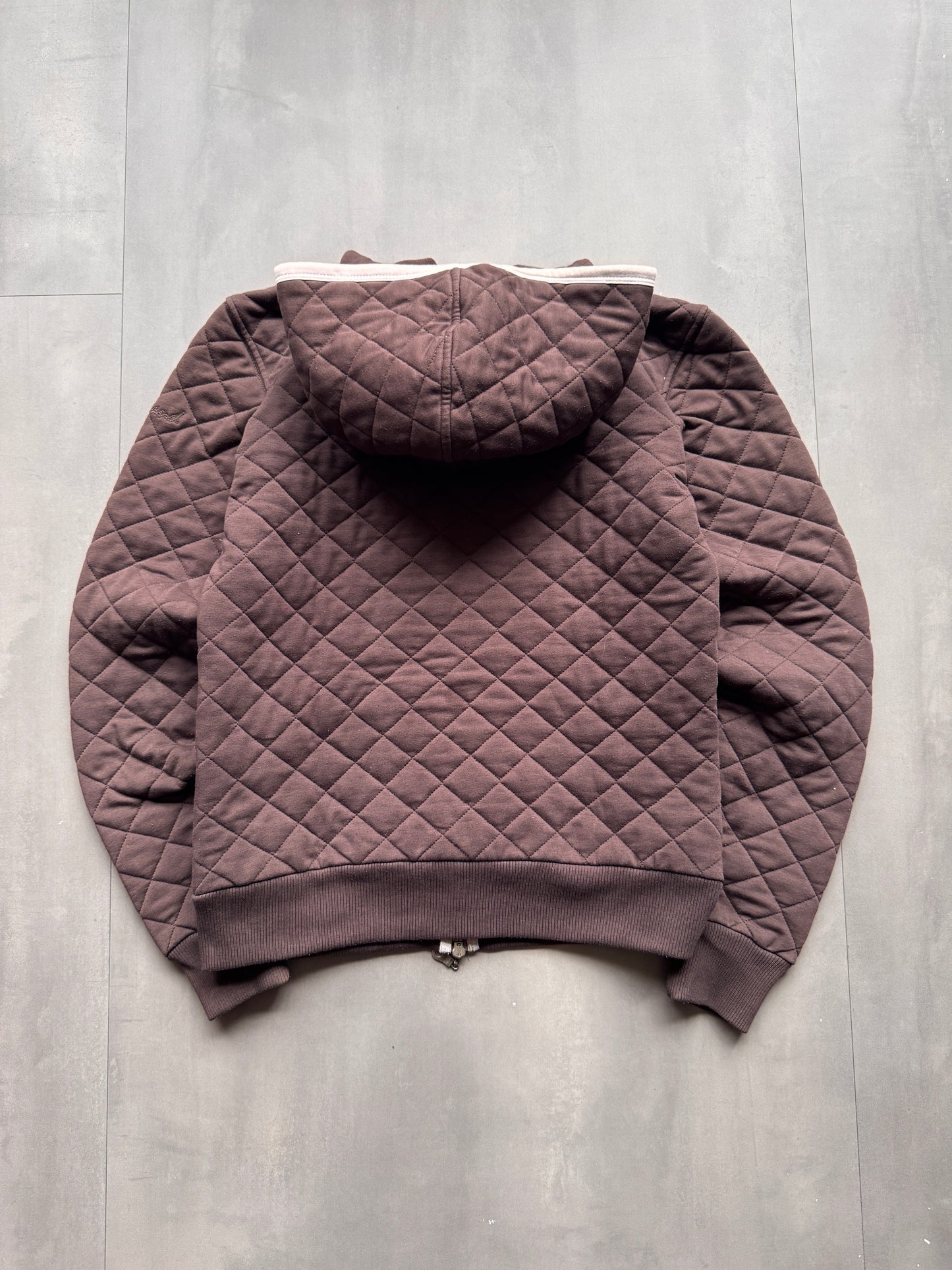 VINTAGE TIMBERLAND QUILTED BROWN ZIP UP HOODIE - S