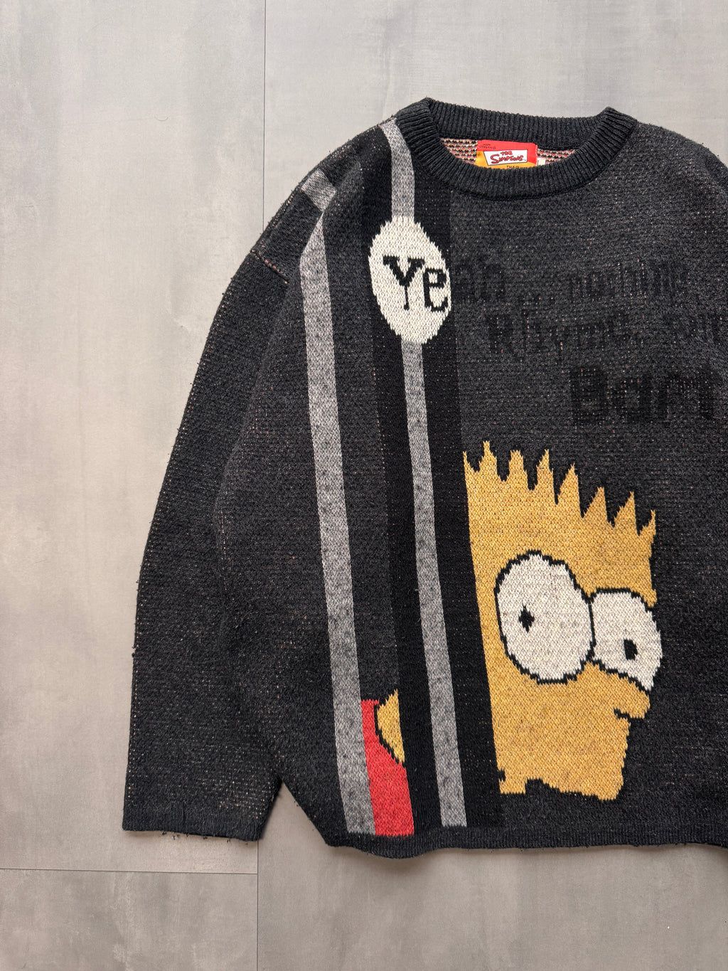 VINTAGE BART SIMPSON DARK GREY KNIT SWEATER - MEDIUM