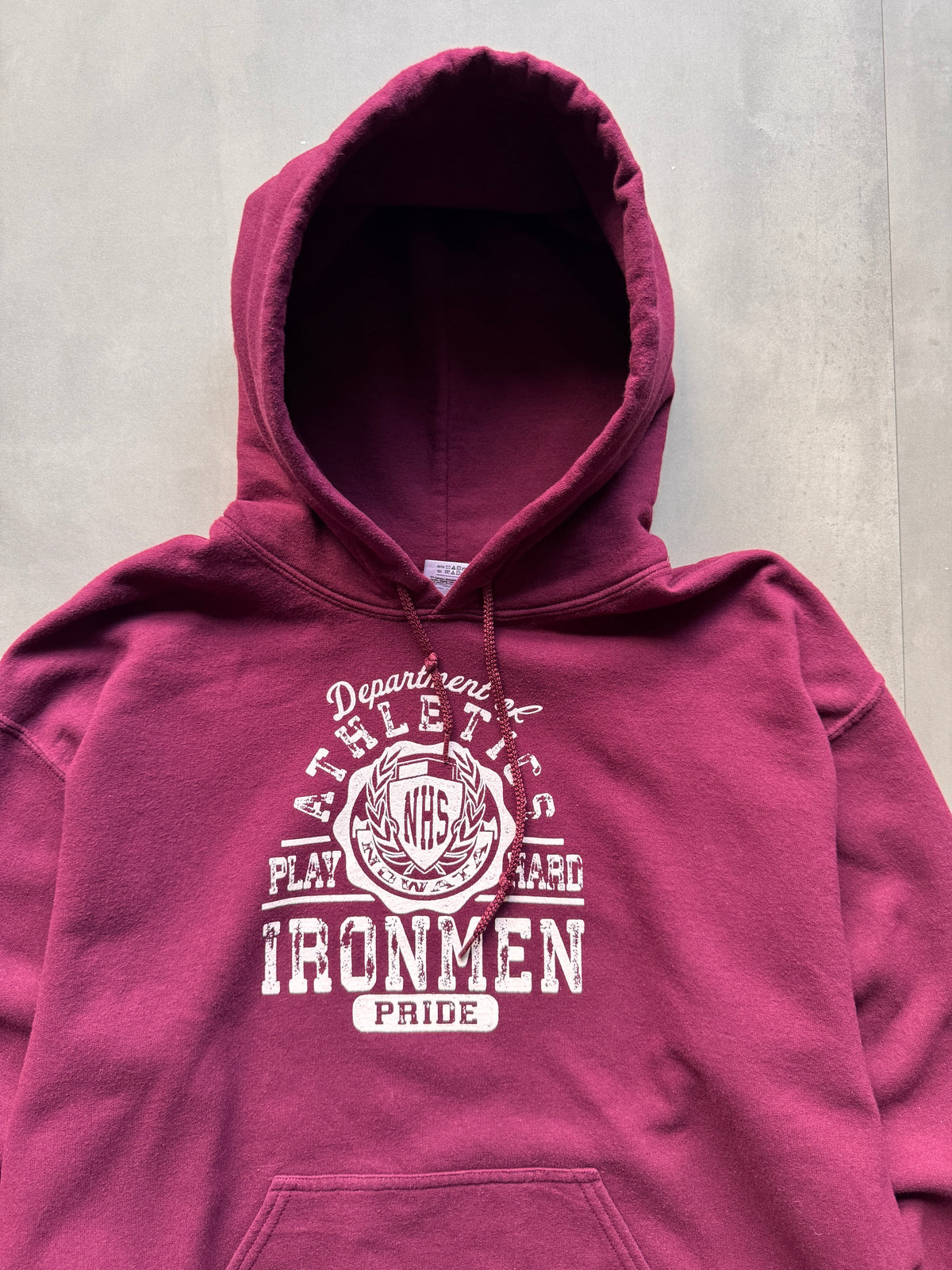 VINTAGE NHS IRONMEN BURGUNDY HOODIE - S