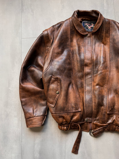 BROWN FAUX LEATHER JACKET - LARGE