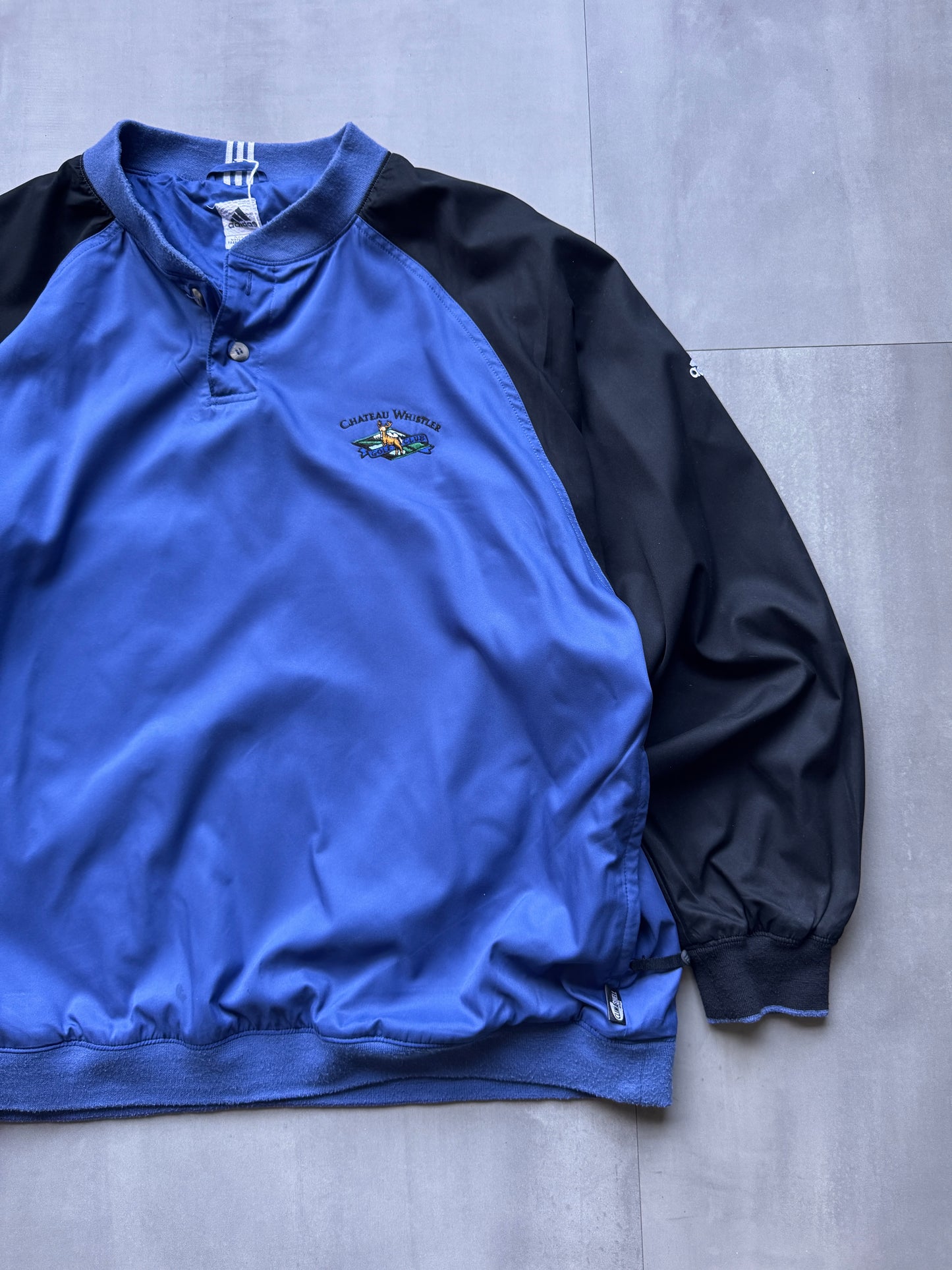 VINTAGE ADIDAS CHATEAU WHISTLER BLUE/BLACK WINDBREAKER - XXL