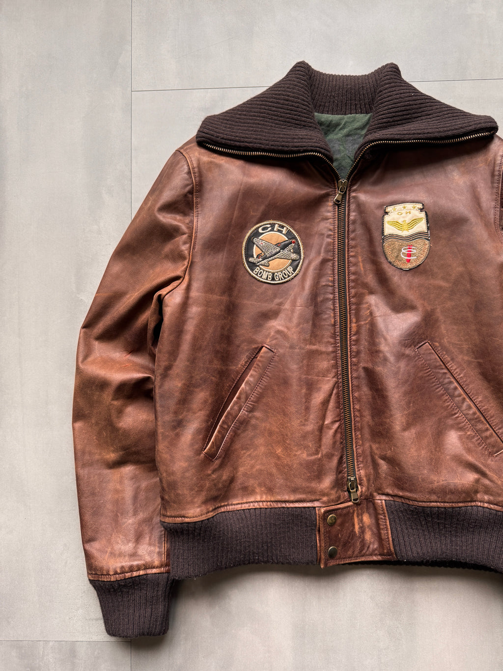 VINTAGE BROWN LEATHER PILOT JACKET - XL