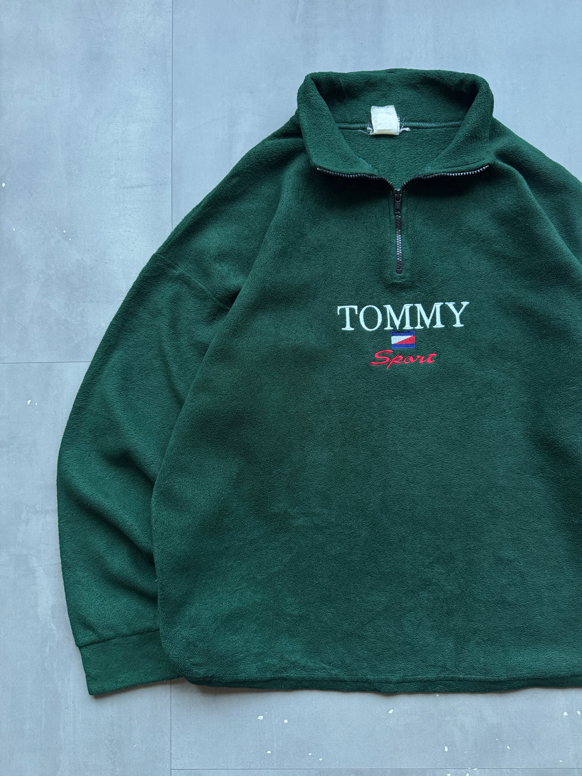 VINTAGE TOMMY HILFIGER SPORT 90s GREEN FLEECE SWEATER - XL