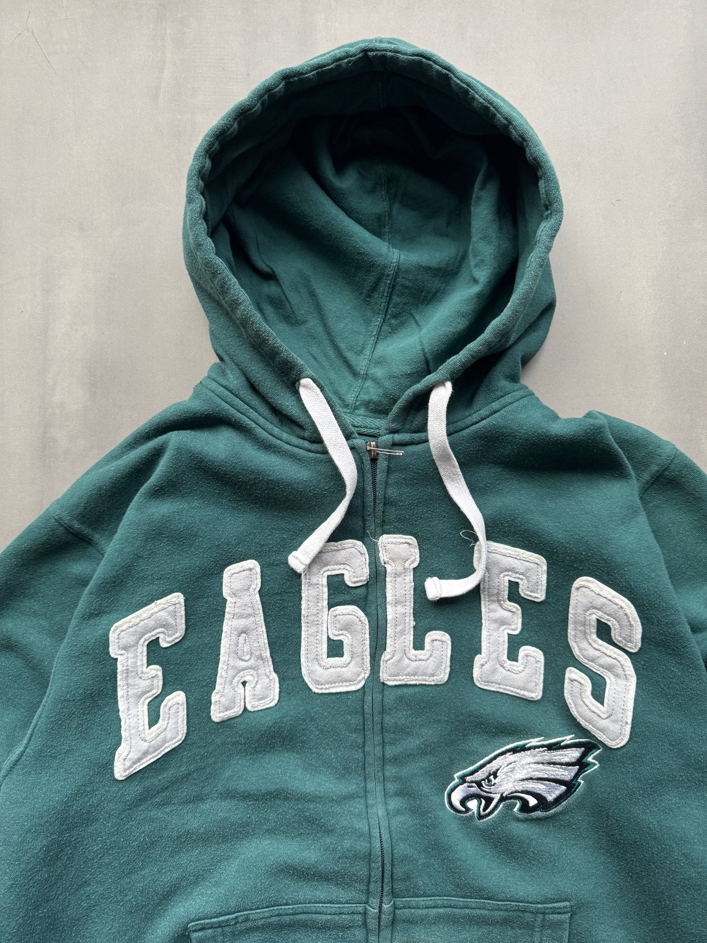 VINTAGE NFL PHILEDELPHIA EAGLES GREEN ZIP-UP HOODIE - M