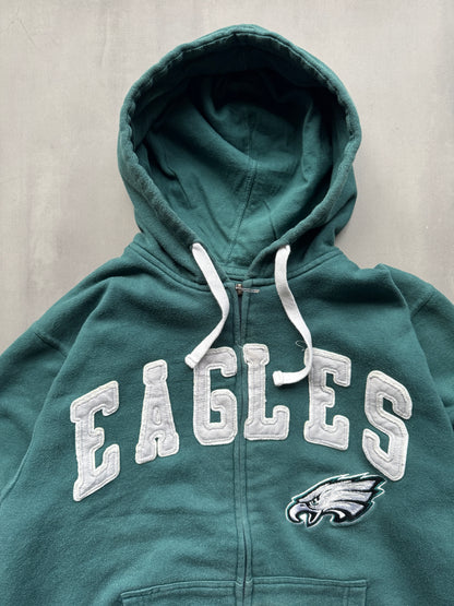 VINTAGE NFL PHILEDELPHIA EAGLES GREEN ZIP-UP HOODIE - M
