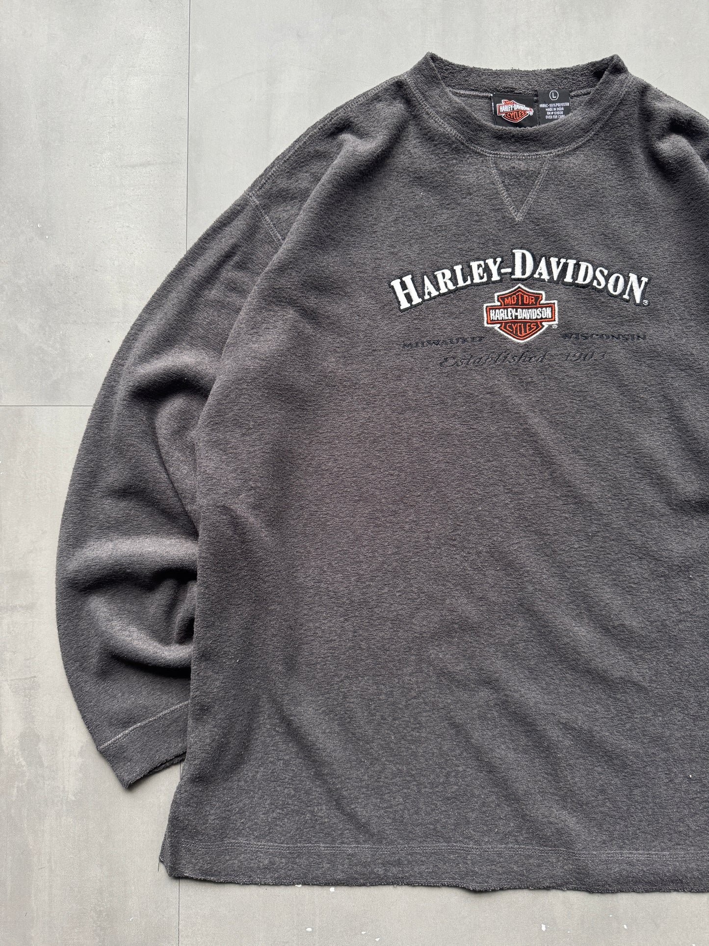 VINTAGE HARLEY DAVIDSON GREY FLEECE SWEATER - L
