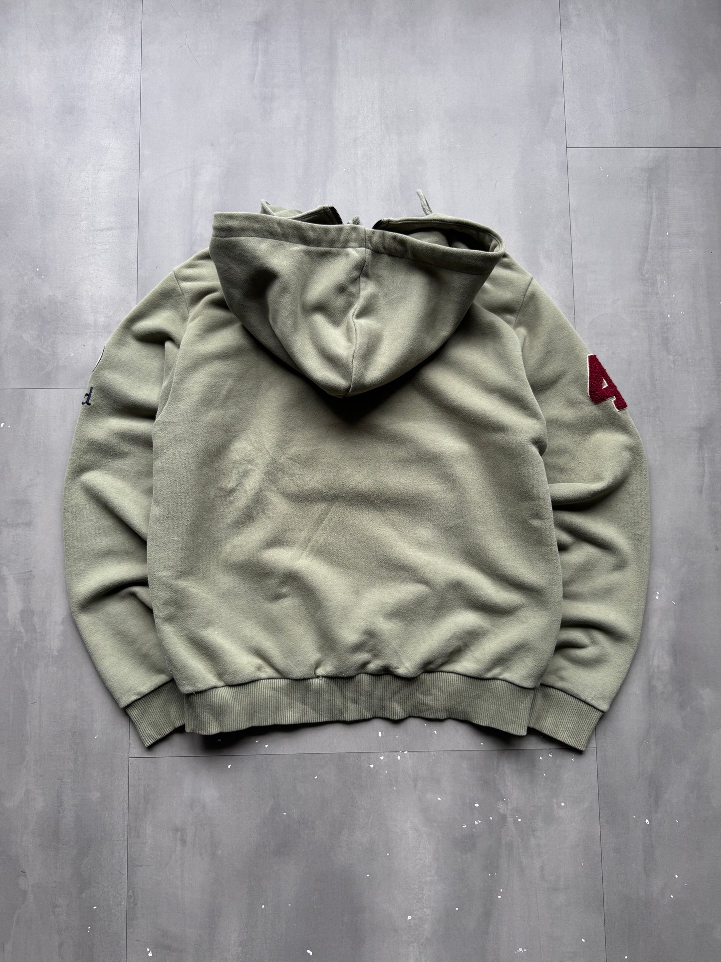 VINTAGE JEEP FADED GREEN 1/4 ZIP HOODIE - L