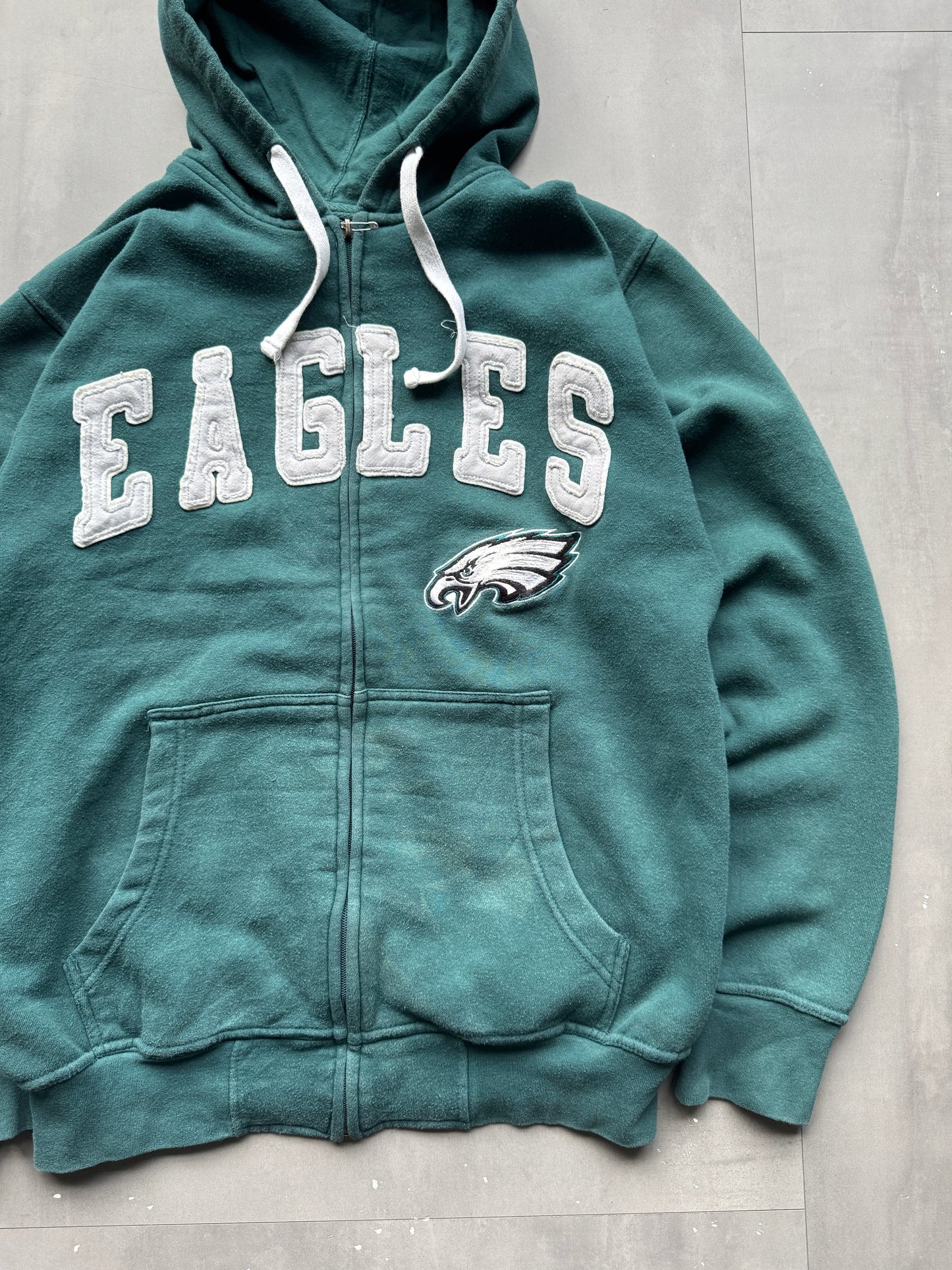 VINTAGE NFL PHILEDELPHIA EAGLES GREEN ZIP-UP HOODIE - M
