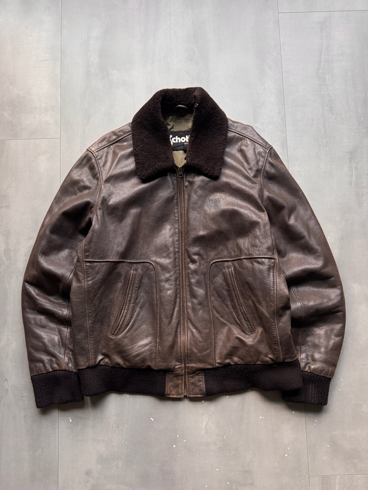 VINTAGE SCHOTT NYC DARK BROWN LEATHER JACKET - XL