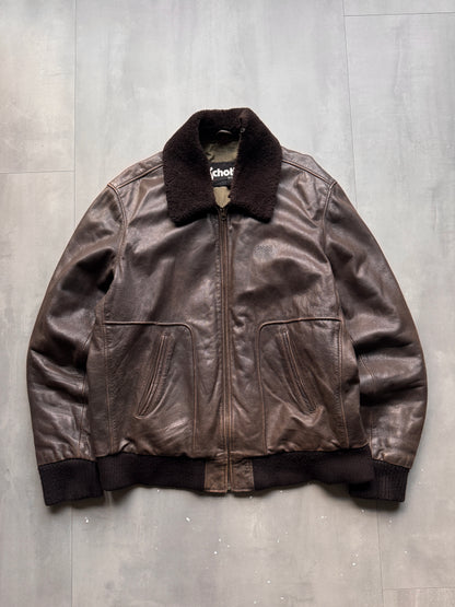VINTAGE SCHOTT NYC DARK BROWN LEATHER JACKET - XL