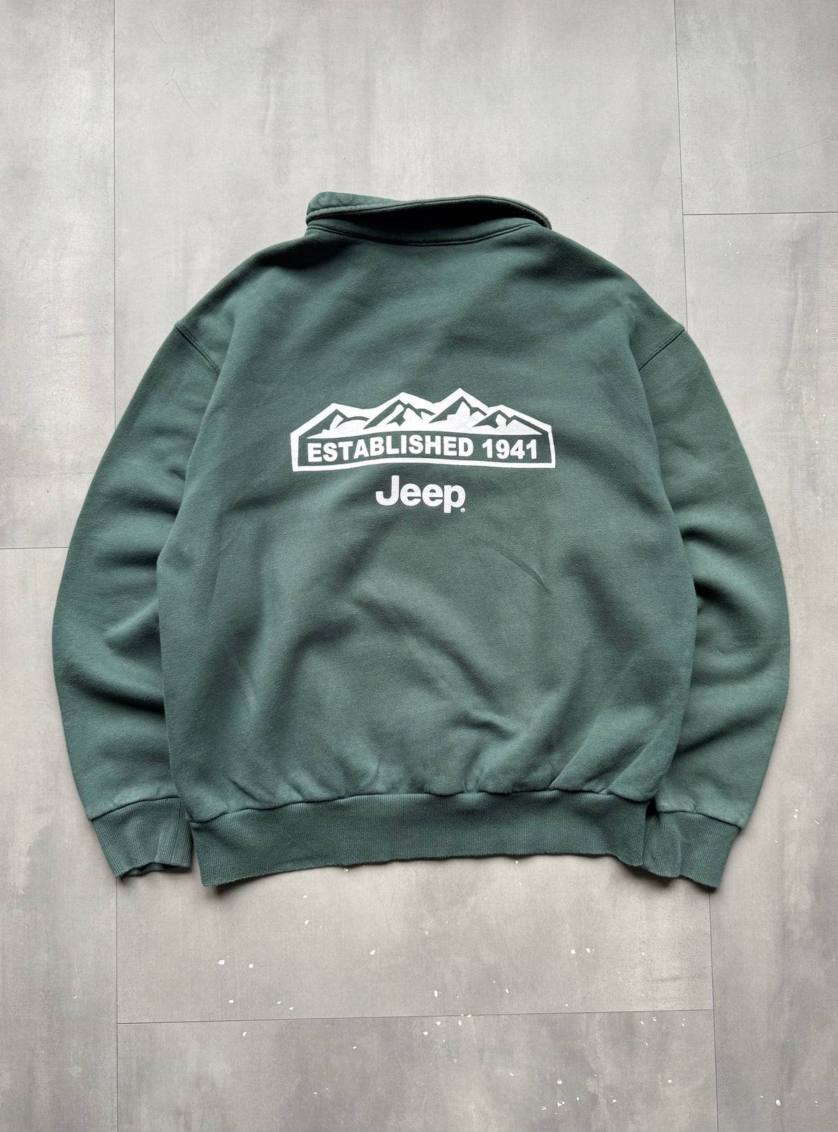 VINTAGE JEEP GREEN 1/4 ZIP SWEATER - L