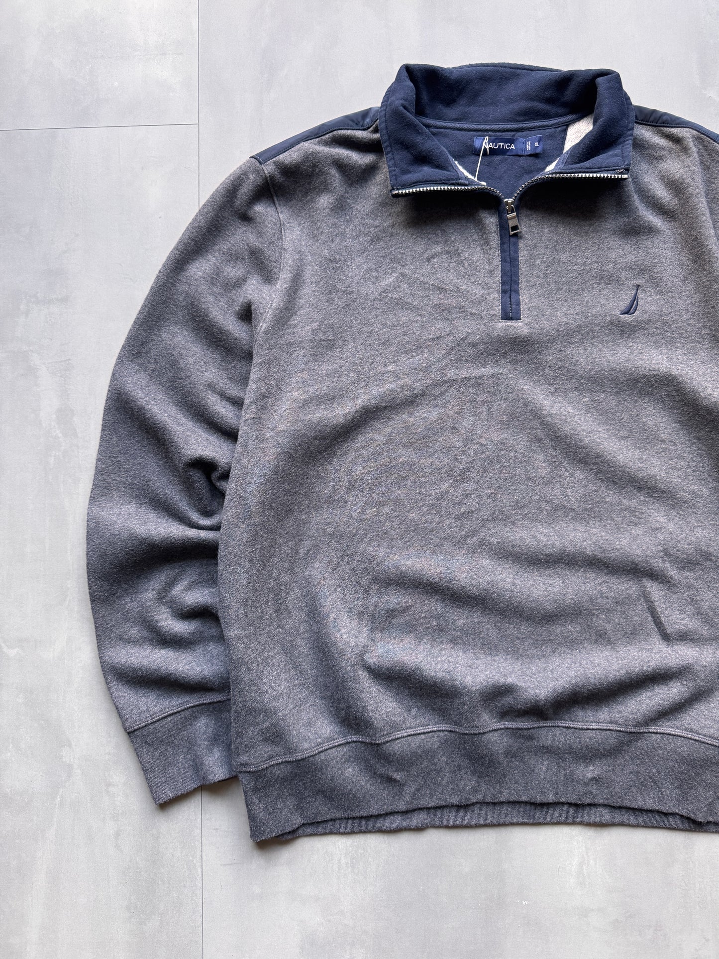 VINTAGE NAUTICA GREY 1/4 ZIP SWEATER - XL