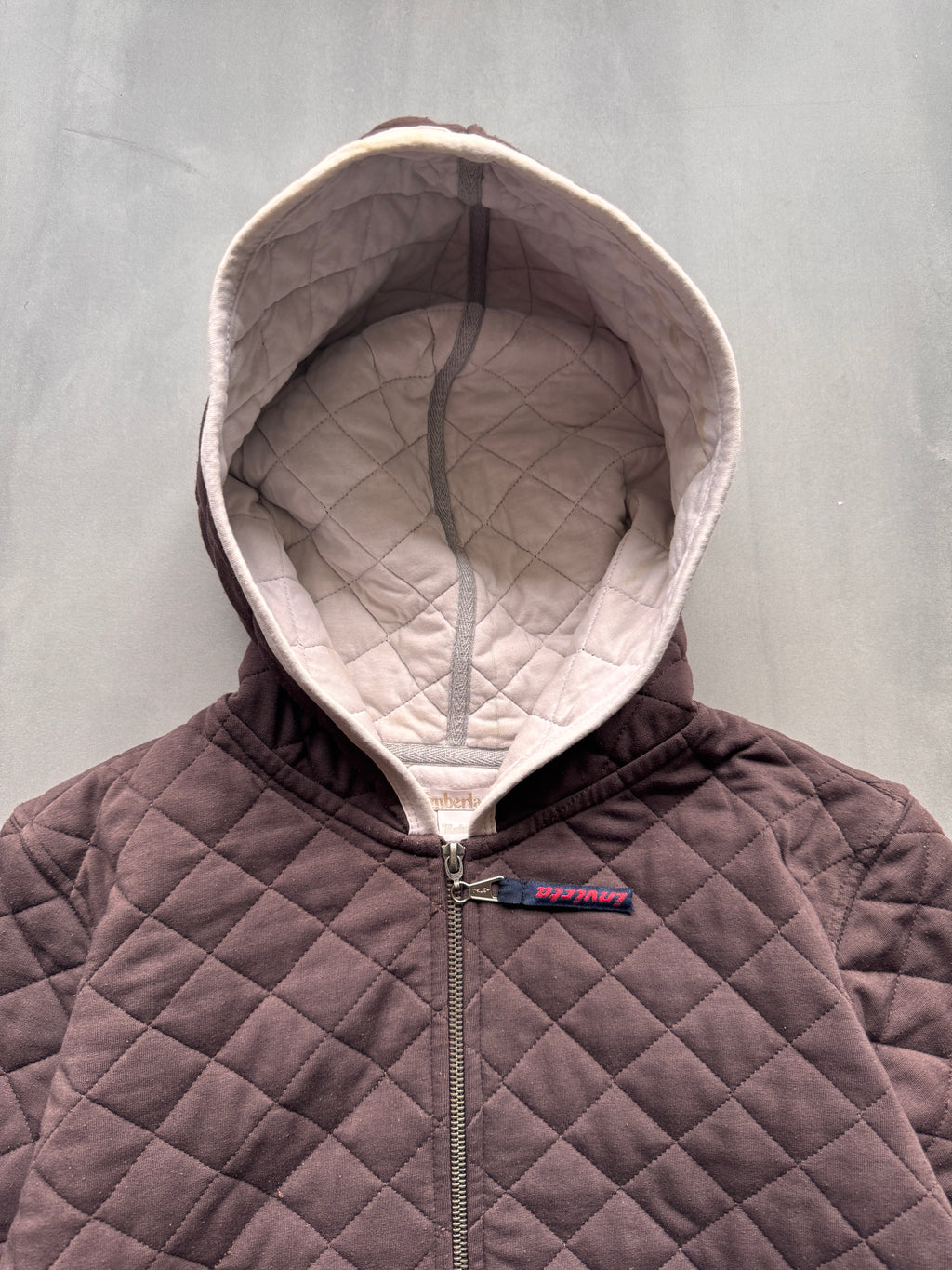 VINTAGE TIMBERLAND QUILTED BROWN ZIP UP HOODIE - S