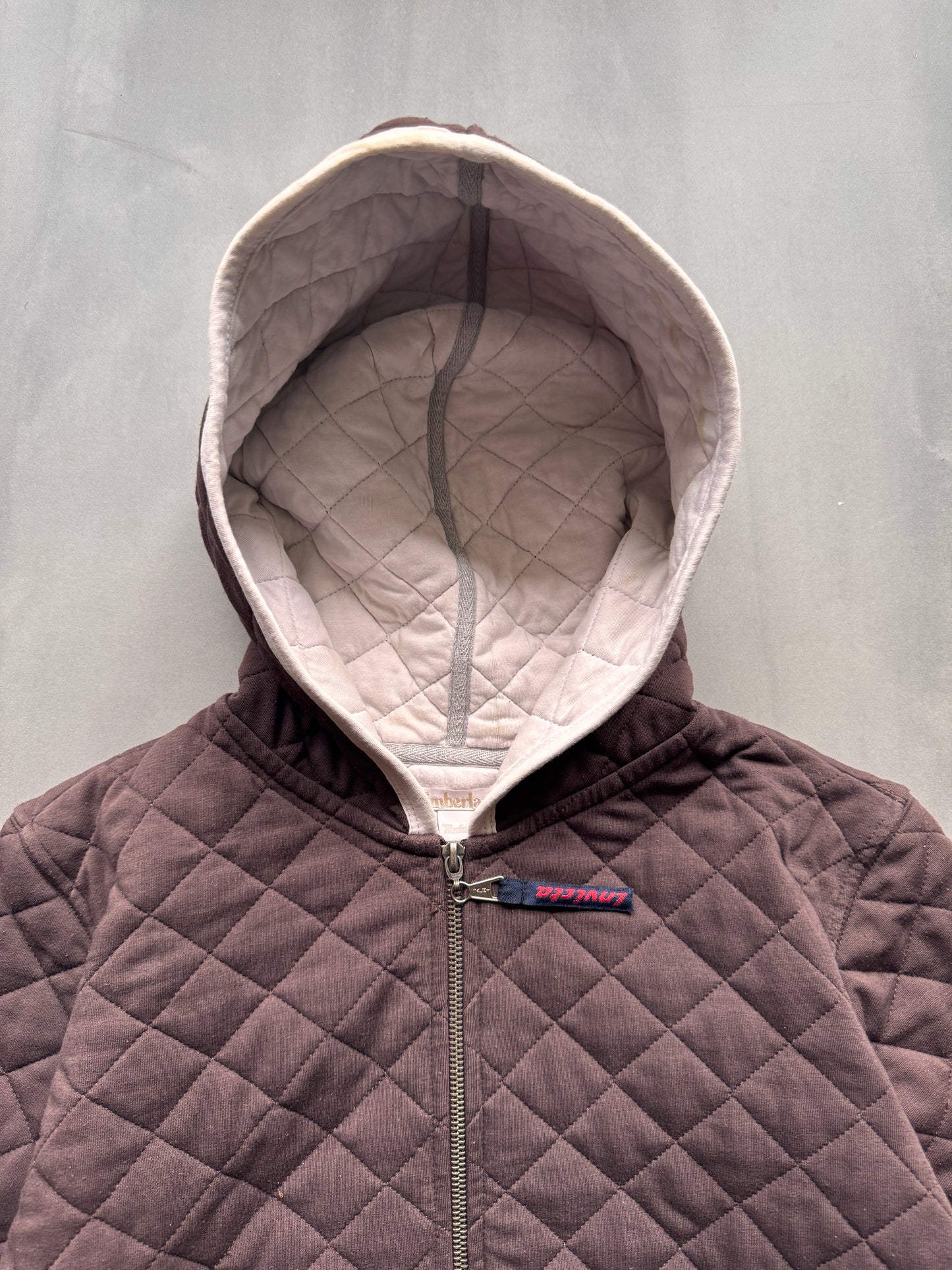 VINTAGE TIMBERLAND QUILTED BROWN ZIP UP HOODIE - S