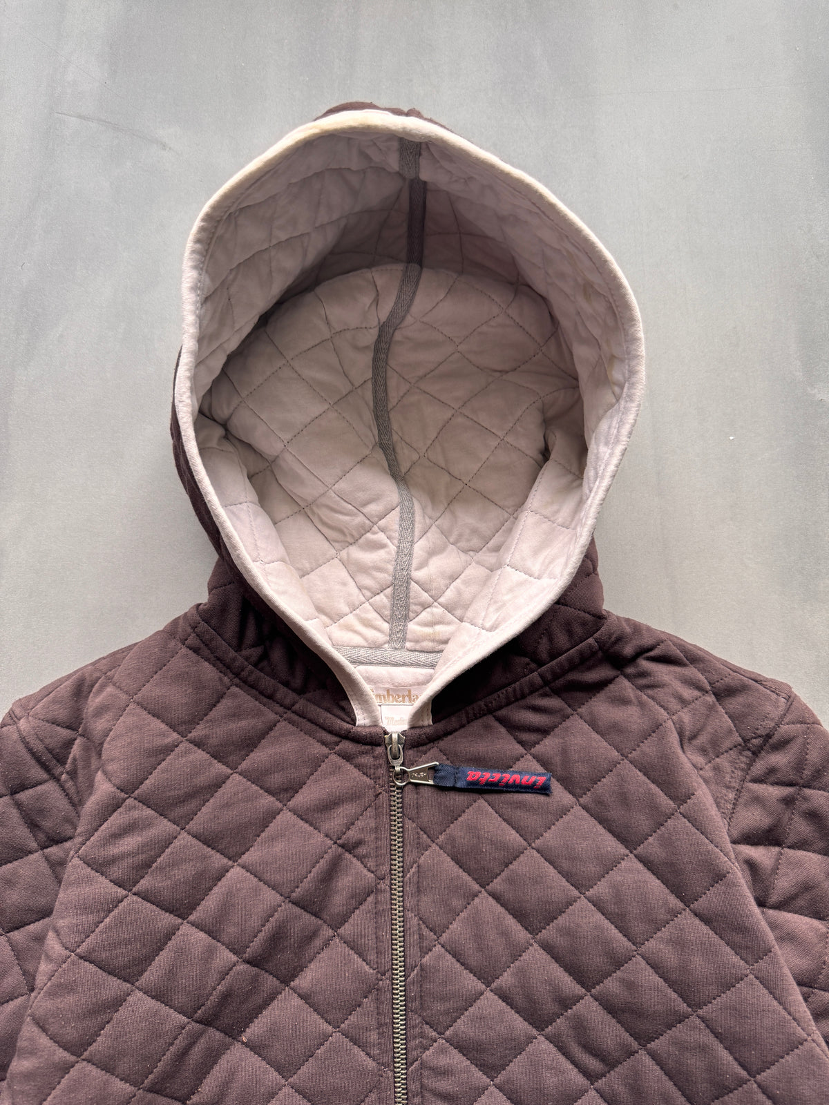 VINTAGE TIMBERLAND QUILTED BROWN ZIP UP HOODIE - S