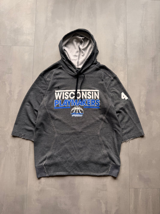 VINTAGE NIKE WISCONSIN GREY SHORT SLEEVE HOODIE - M