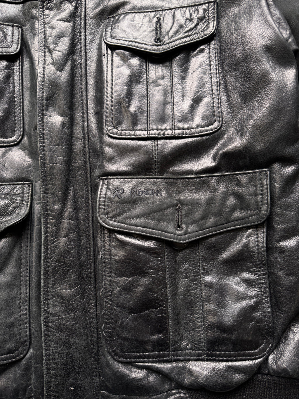 VINTAGE REDSKINS BLACK LEATHER JACKET - L