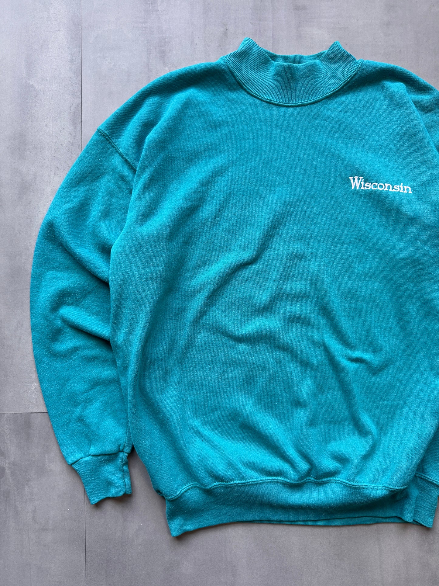 VINTAGE LEE WISCONSIN TEAL SWEATER - LARGE