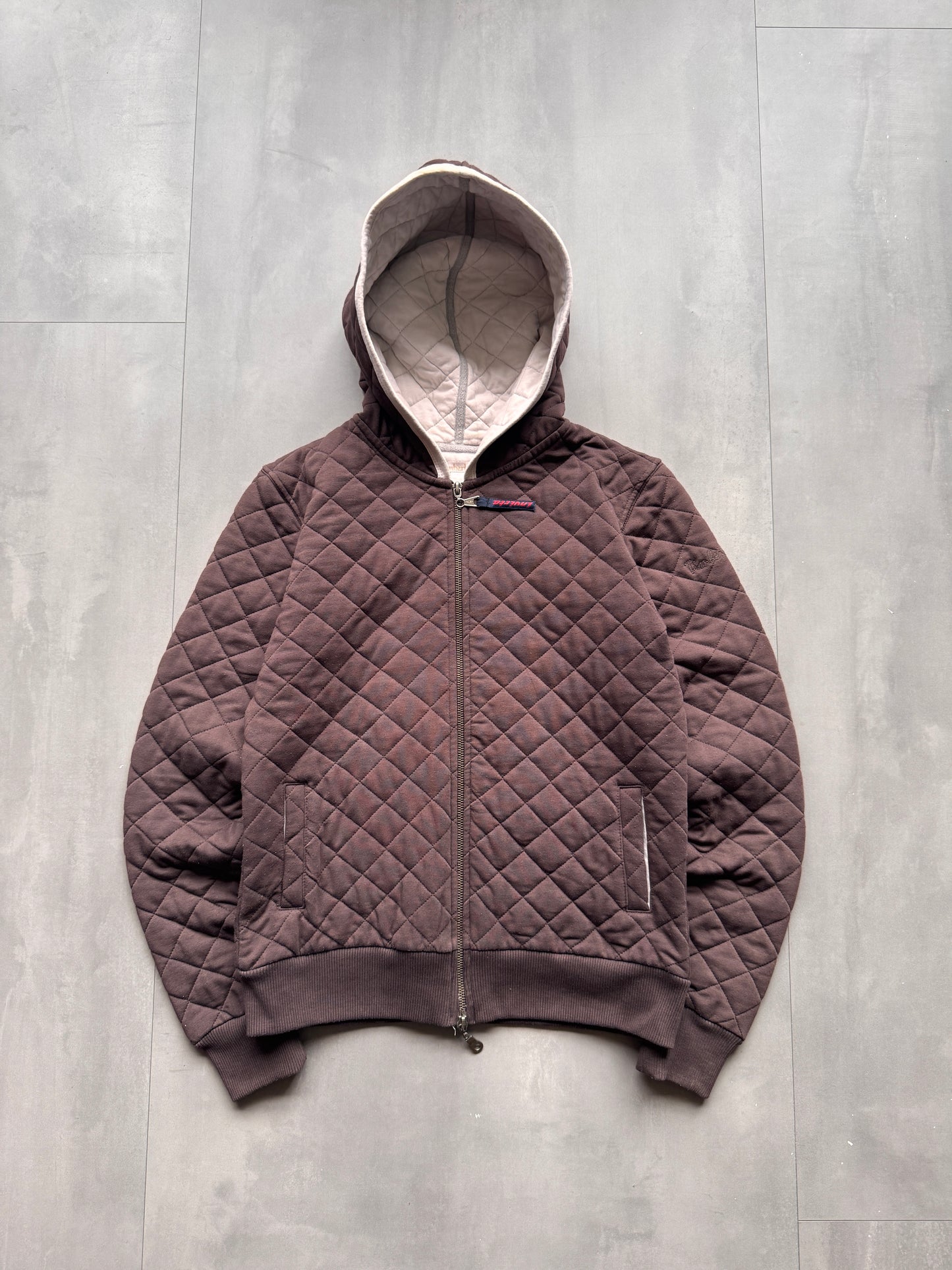 VINTAGE TIMBERLAND QUILTED BROWN ZIP UP HOODIE - S