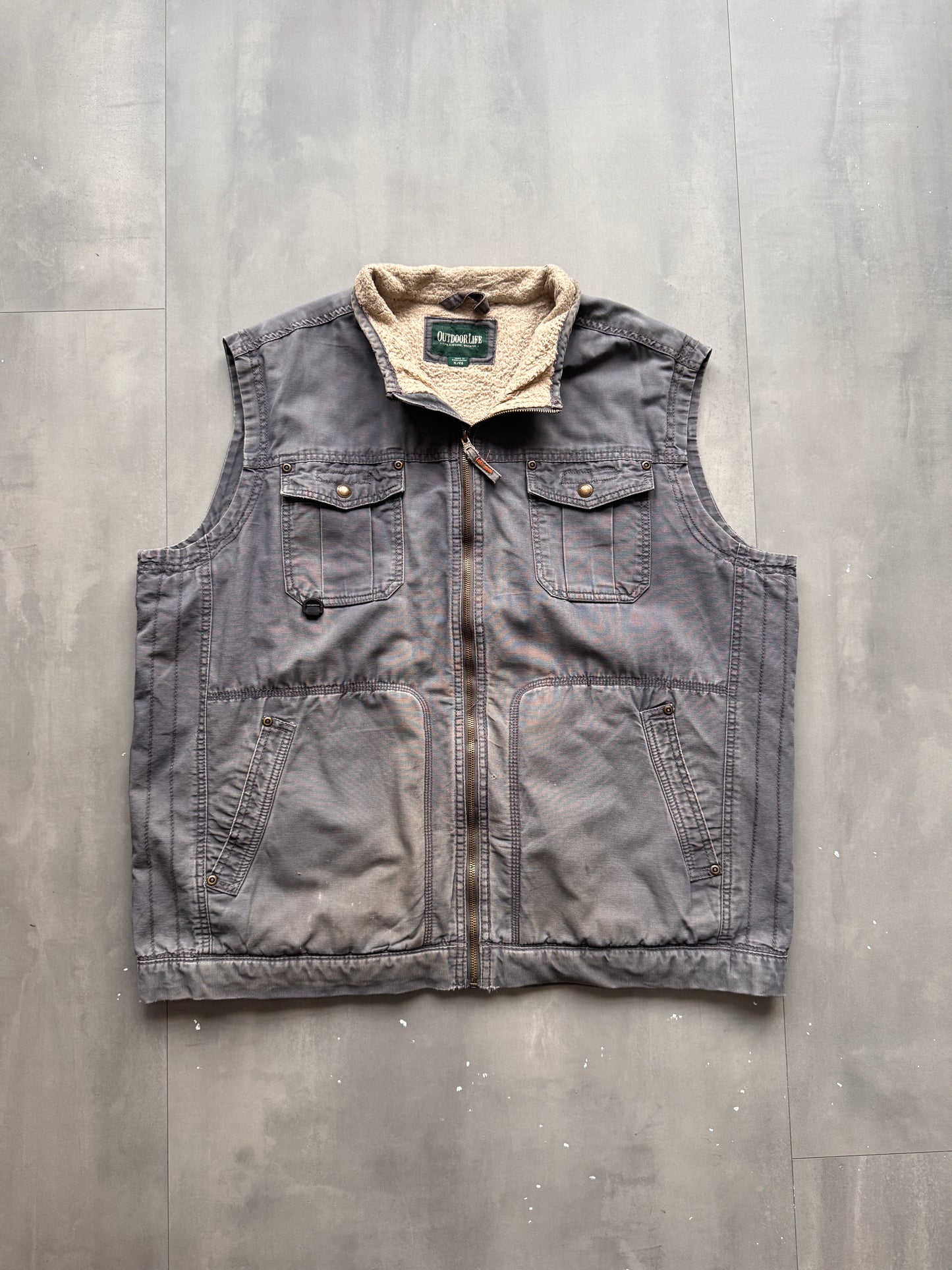 VINTAGE OUTDOOR LIFE GREY SHERPA LINED WORK GILET- XL