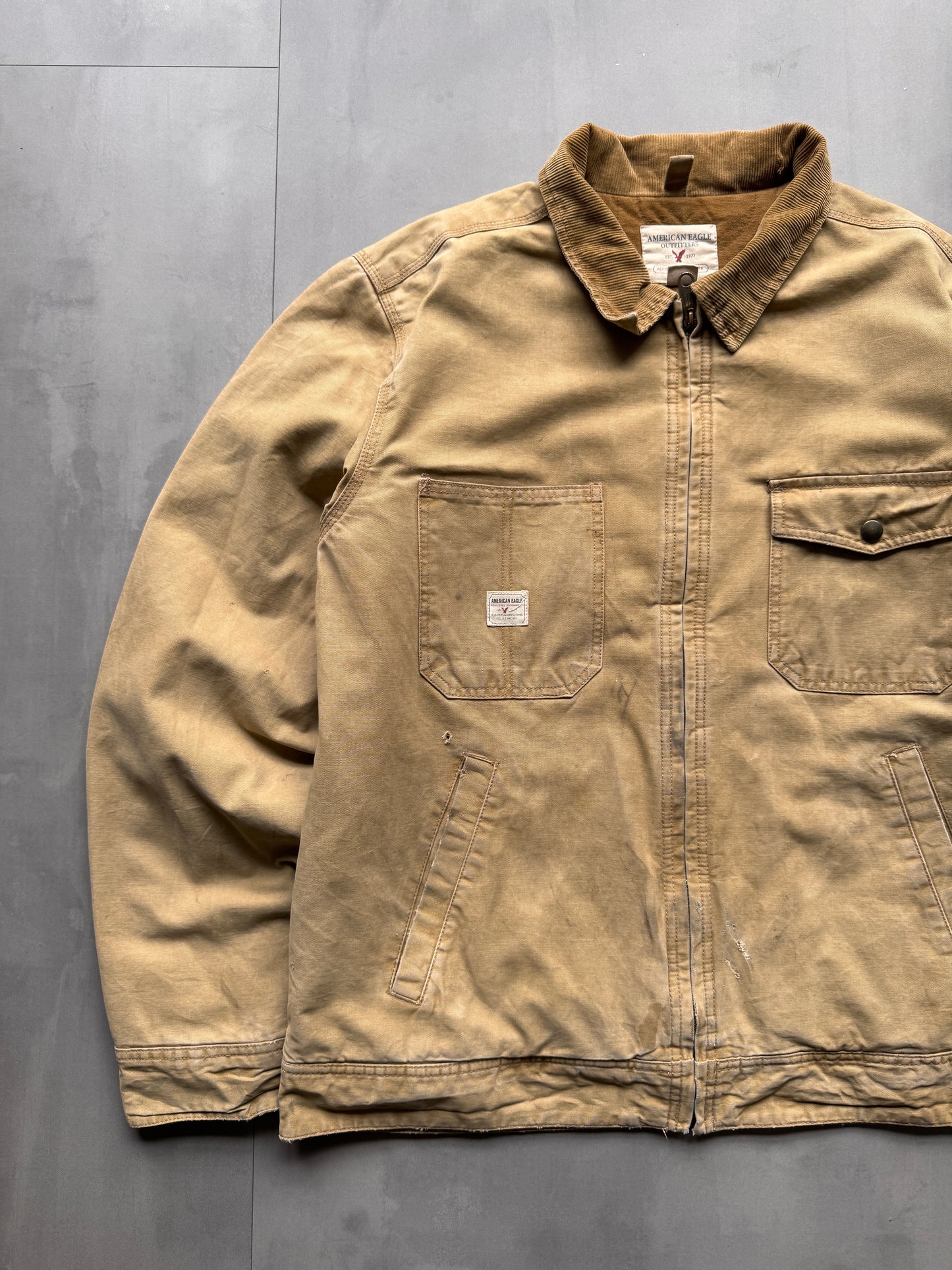 VINTAGE AMERICAN EAGLE TAN DETROIT JACKET - L