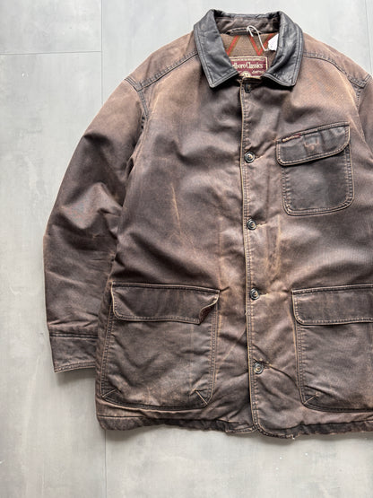 VINTAGE MARLBORO CLASSICS DARK BROWN AGED LEATHER TRENCHCOAT/JACKET - XL