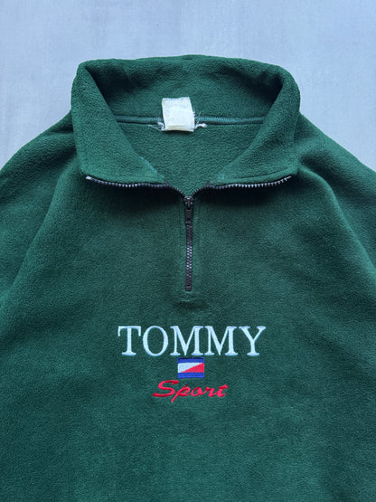 VINTAGE TOMMY HILFIGER SPORT 90s GREEN FLEECE SWEATER - XL