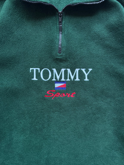 VINTAGE TOMMY HILFIGER SPORT 90s GREEN FLEECE SWEATER - XL