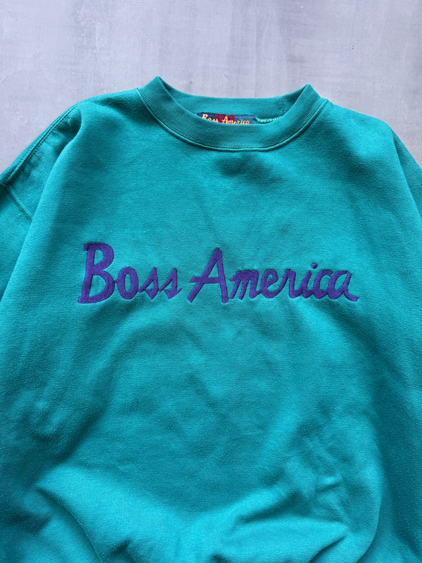 'BOSS AMERICA' TEAL SWEATER - MEDIUM