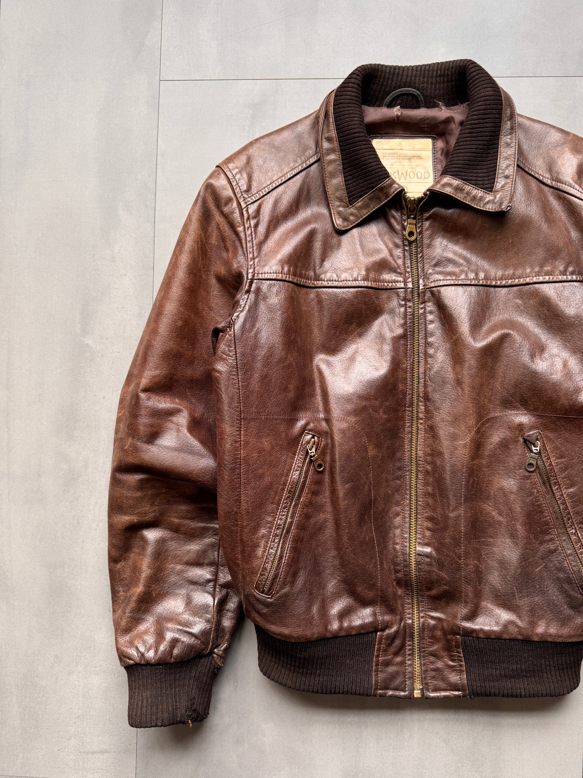 VINTAGE OAKWOOD BROWN LEATHER JACKET - M