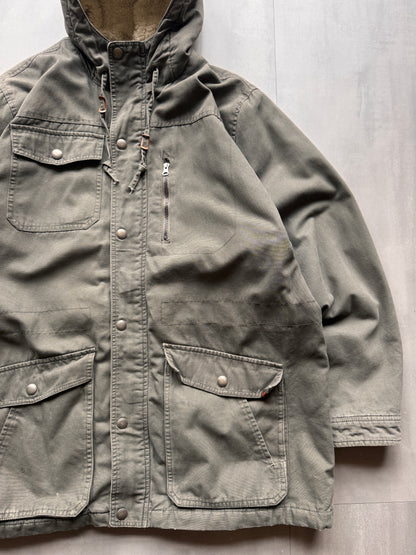 VINTAGE NORTHWESTERN SHERPA LINED GREY/GREEN PARKA JACKET - XXL