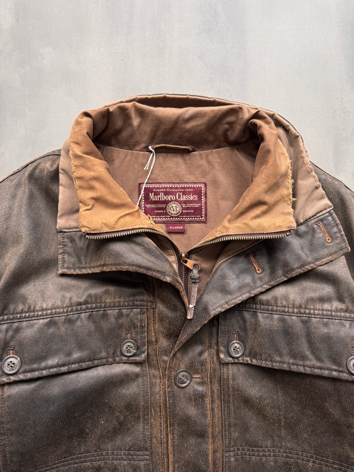 VINTAGE MARLBORO CLASSICS DARK BROWN LEATHER JACKET - L