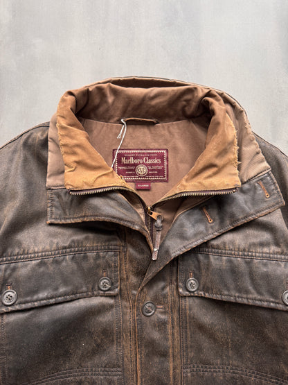 VINTAGE MARLBORO CLASSICS DARK BROWN LEATHER JACKET - L