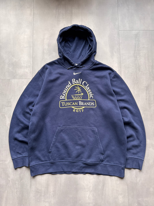 VINTAGE NIKE ROUND BALL CLASSIC NAVY HOODIE - XL