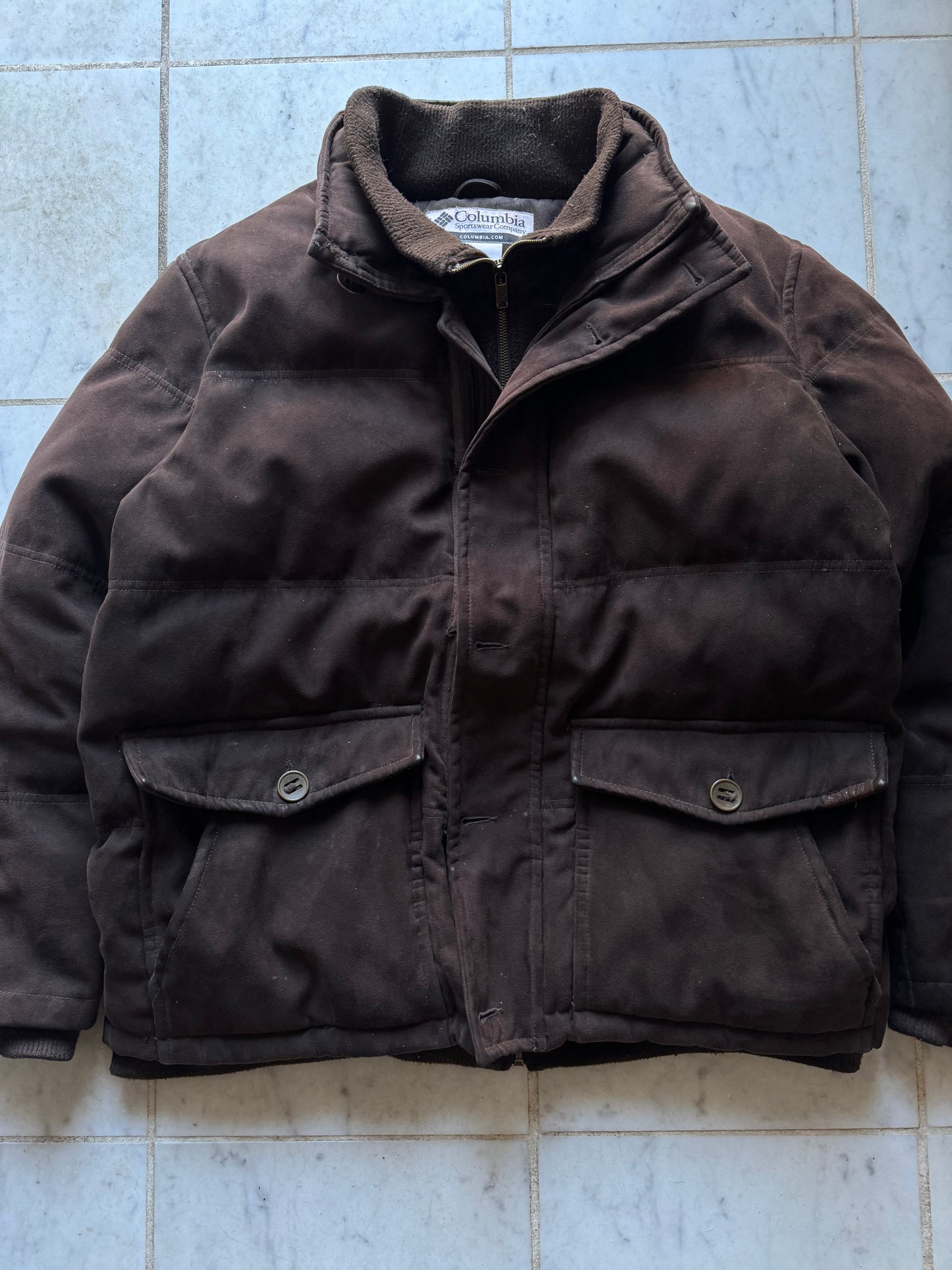 COLUMBIA SUEDE BROWN HEAVY WINTER JACKET - LARGE